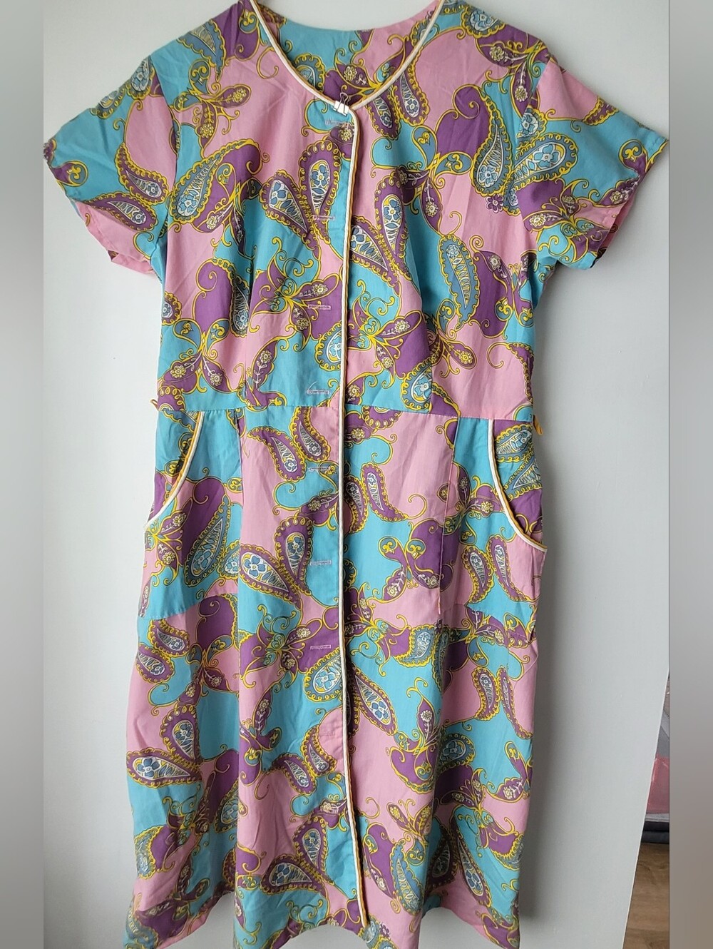 Vintage 1960s Women Paisley Print Short-Sleeve Dress Size OS